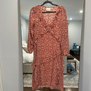 Maeve Pink Floral Ruffle Midi Dress XS